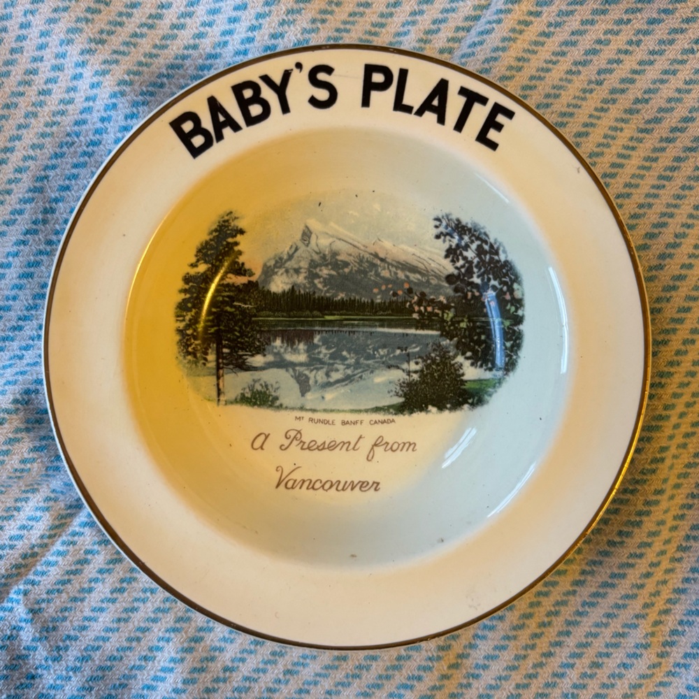 Baby's Plate Ceramic Bowl Vancouver Mt Rundle Banff Vintage